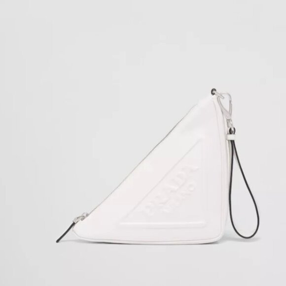 Leather White Prada Triangle pouch purse bag Lightly Used - Picture 1 of 6